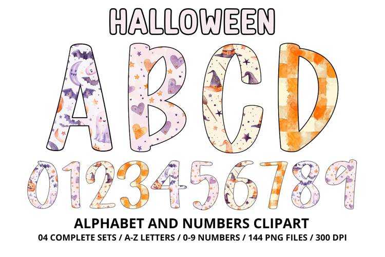 Halloween Alphabet Clipart PNG, watercolor letters doodle
