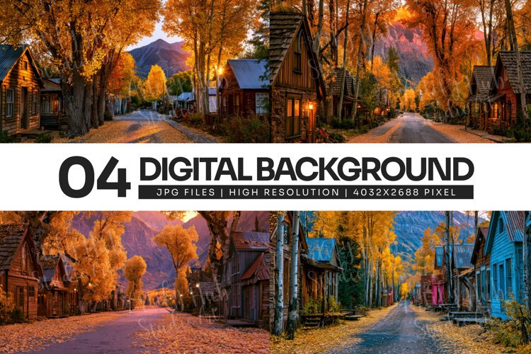 Autumn Mountain Village Road Background example image 1