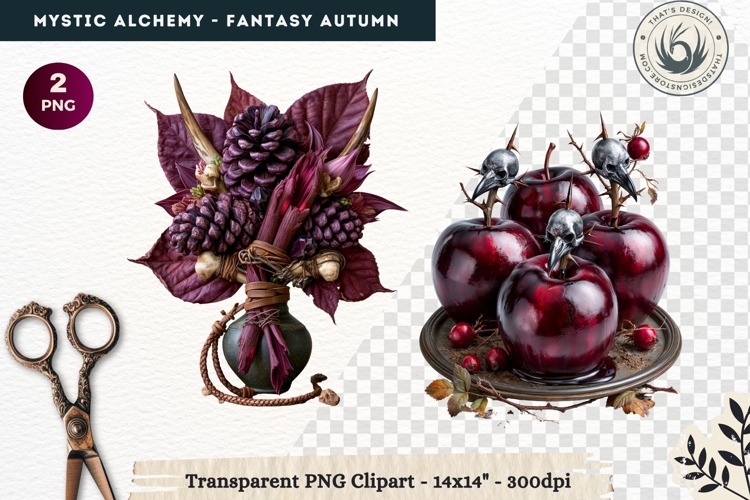 Gothic Witch Mystic Alchemy Clipart, Autumn Apothecary PNG