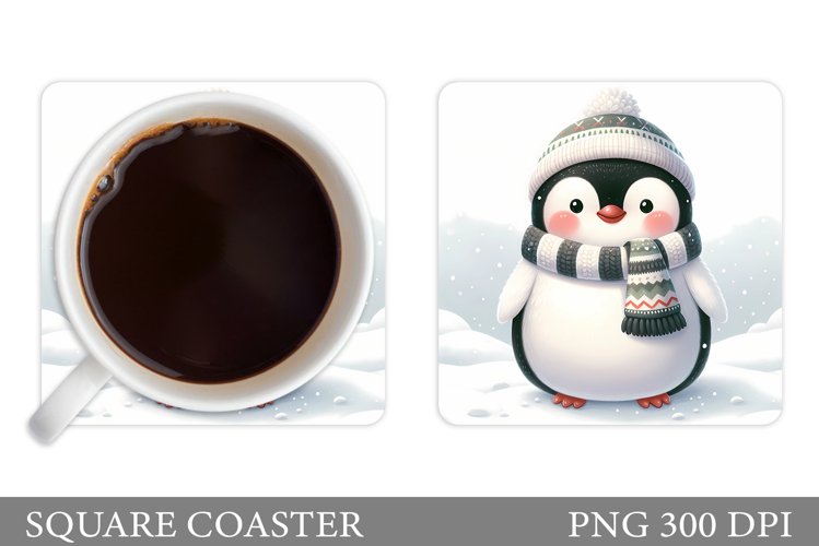 Cute Penguin Coaster Design. Christmas Coaster Sublimation example image 1
