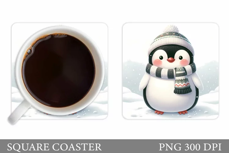 Cute Penguin Coaster Design. Christmas Coaster Sublimation