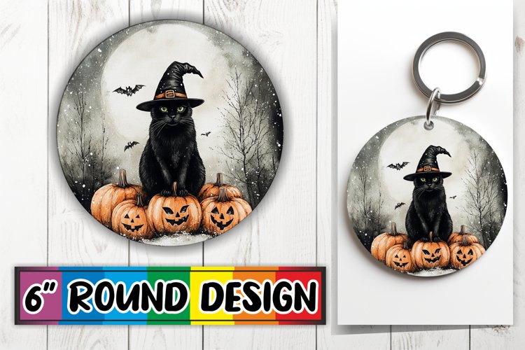 Spooky Black Cat Round Design for Sublimation