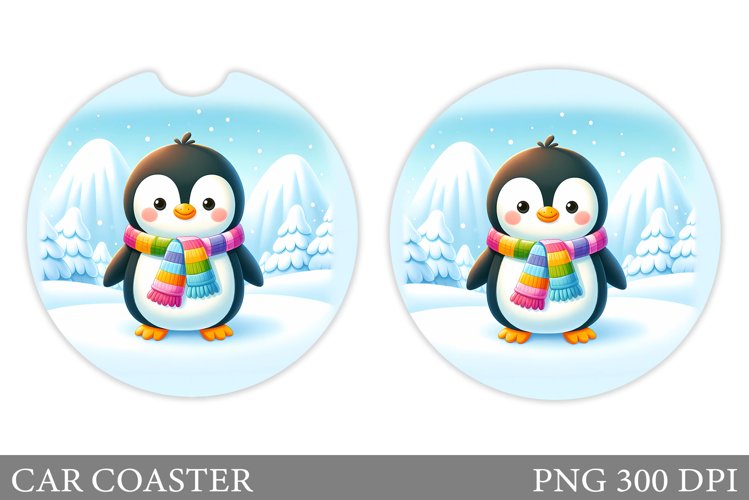 Cute Penguin Car Coaster. Christmas Car Coaster Design example image 1