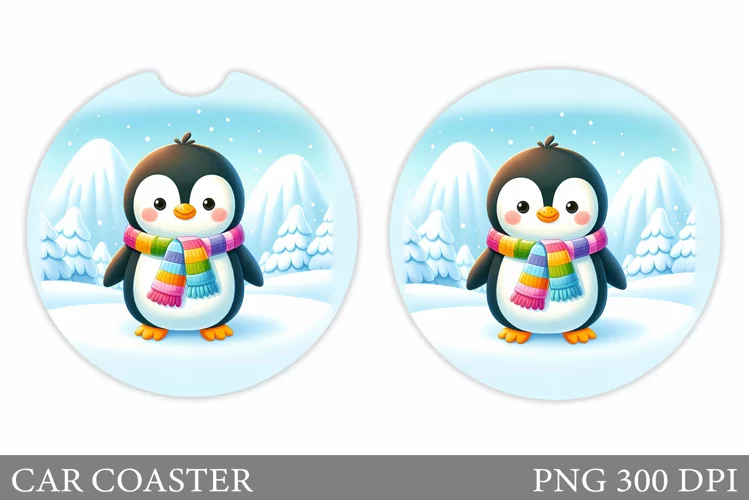 Cute Penguin Car Coaster. Christmas Car Coaster Design