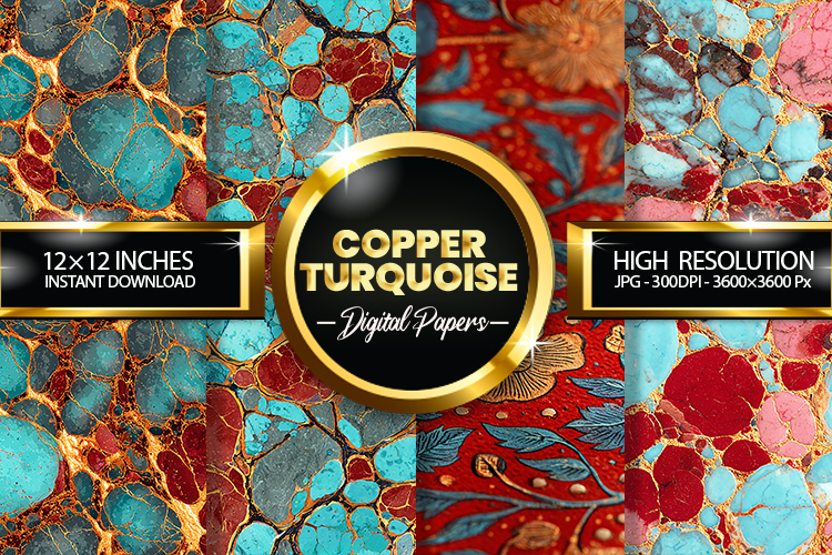 Copper Turquoise Digital Papers - 04 variations