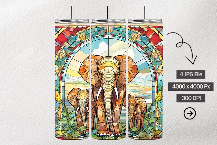 Elephant Stained Glass Square Coaster - 04 Variations example image 1