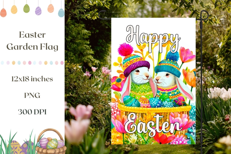 Cartoon Bunny Garden Flag PNG, Happy Easter Garden Flag
