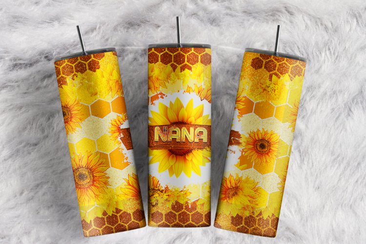 Nana Sunflowers Honeycomb Gold Glitter 20 oz tumbler wrap
