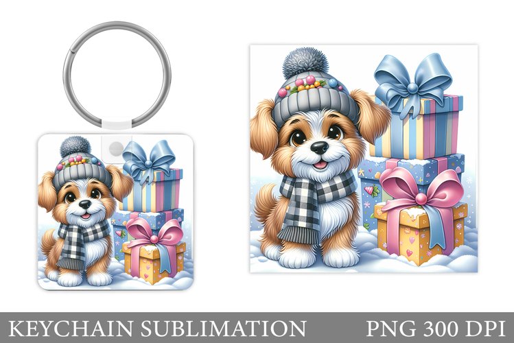 Christmas Dog Keychain. Christmas Keychain Sublimation example image 1