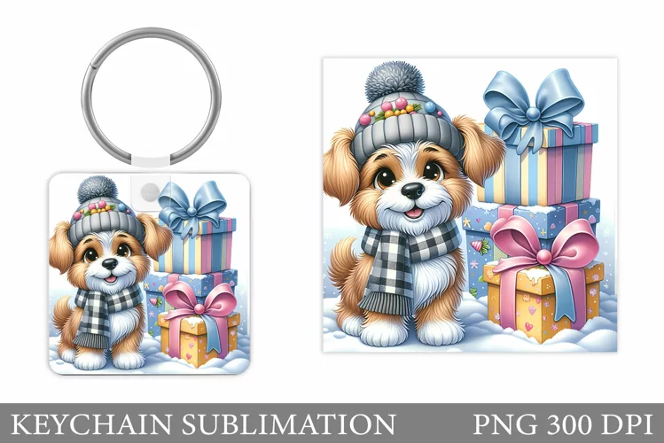 Christmas Dog Keychain. Christmas Keychain Sublimation