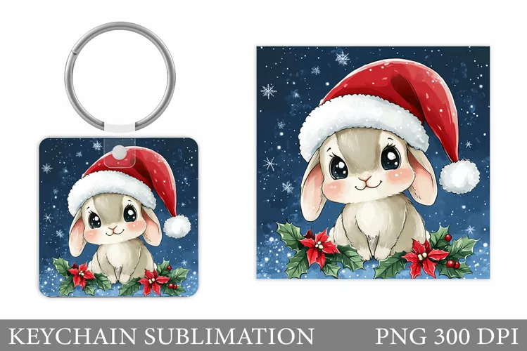 Christmas Bunny Keychain. Christmas Keychain Design