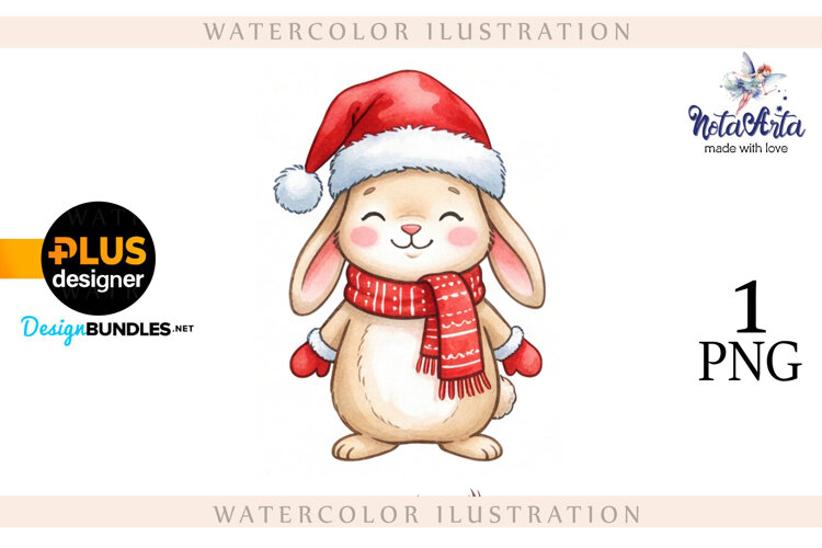 Christmas Bunny in Watercolor Style example image 1