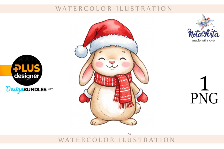 Christmas Bunny in Watercolor Style
