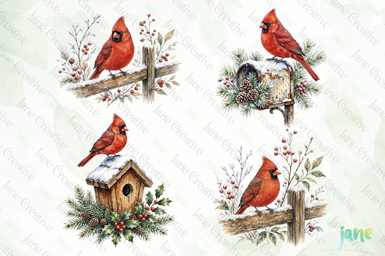 Vintage Winter Bird Clipart example image 1