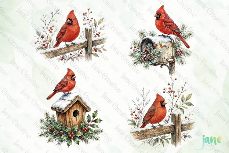Vintage Winter Bird Clipart