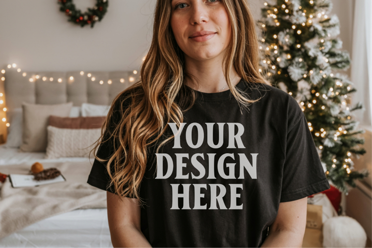 Bella Canvas 3001 Black Christmas Shirt Mockup, Trandy Mocku