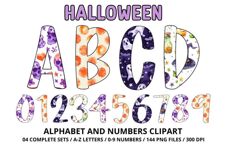 Halloween Alphabet Clipart PNG, watercolor letters doodle