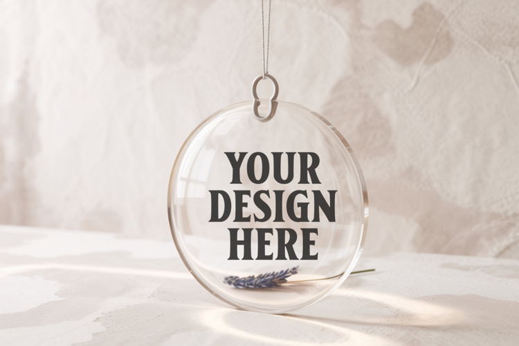 Acrylic Christmas Ornament Mockups | Clear Round Holiday