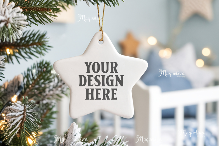 Christmas Star Ceramic Ornament Mockup | Holiday Star
