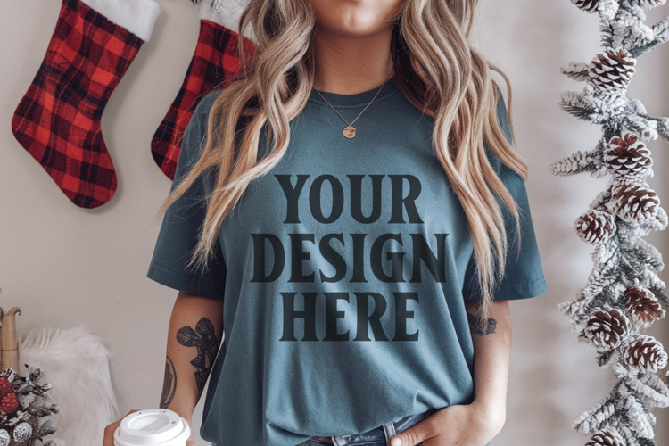 Christmas Comfort Colors 1717 Blue Spruce TShirt Mockup, CC