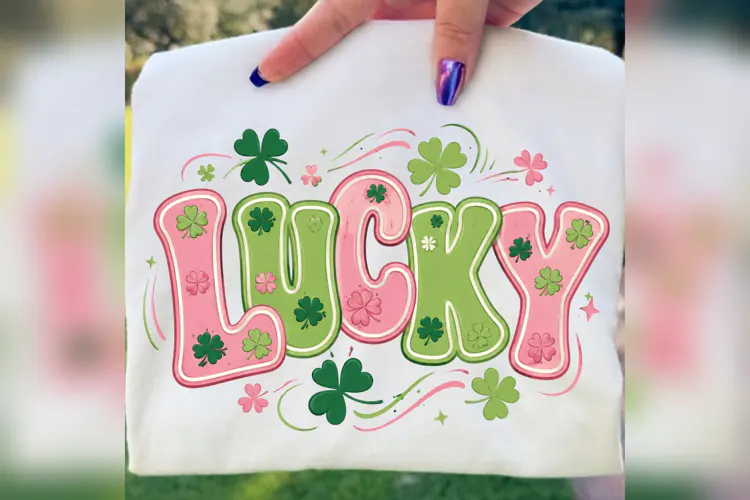 Lucky St Patricks Day PNG, Pink Green Shamrock Design