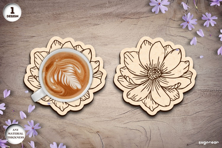 Cosmos Flower Coaster Laser Cut | Drink Coaster | SVG