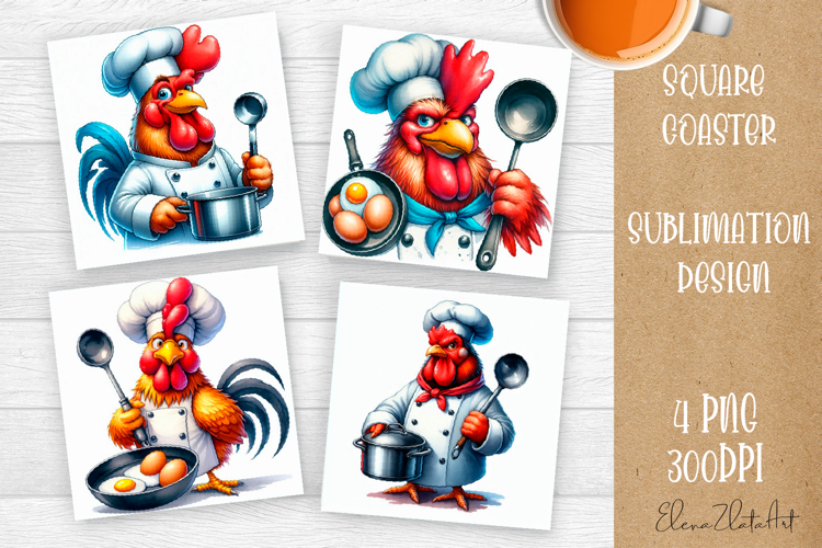 Sarcastic Animal, Rooster Chef, square coasters Sublimation