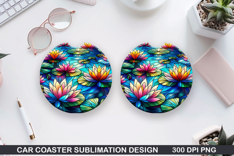 Flower Car Coaster Sublimation| Summer Coaster PNG Design