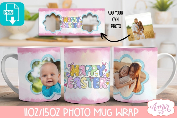 Happy Easter Mug Wrap PNG sublimation, Easter photo mug PNG