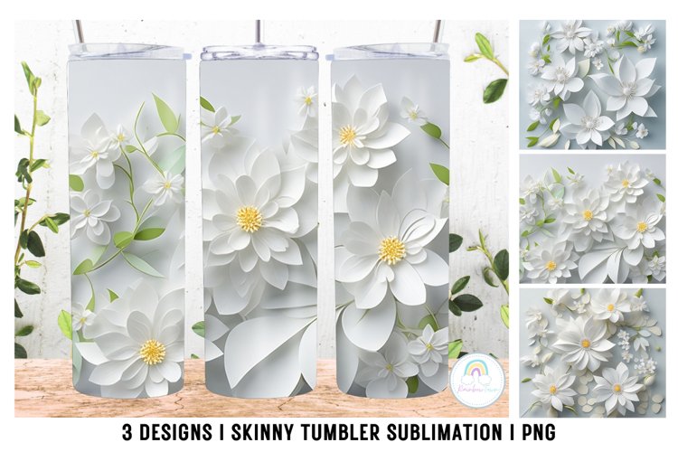3D Botanical Tumbler Wrap Sublimation Design PNG example image 1
