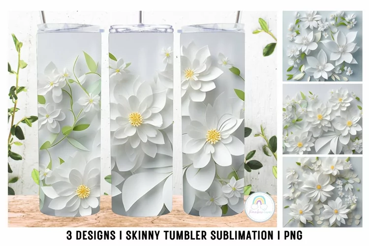 3D Botanical Tumbler Wrap Sublimation Design PNG