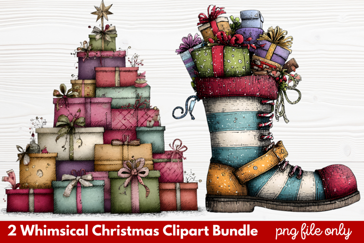 2 Whimsical Christmas Clipart | Cute Festive Holiday PNG