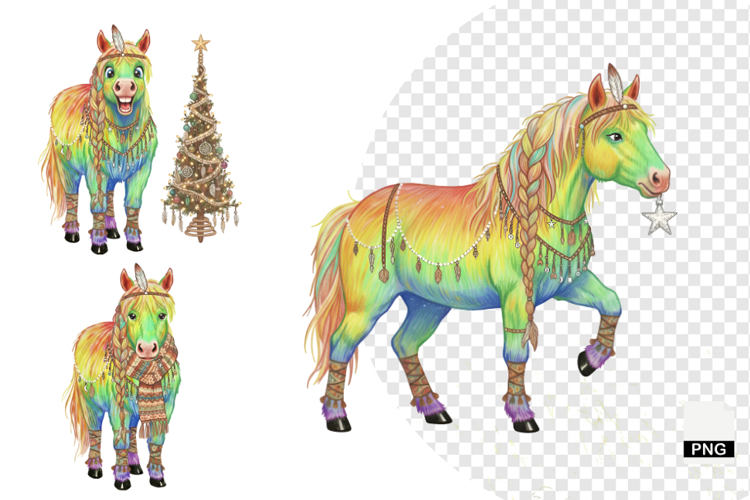Boho Watercolor Christmas Horse Clipart