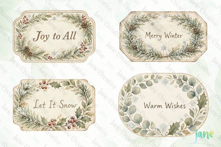Vintage Winter Tags Clipart example image 1