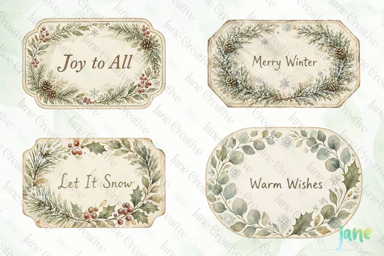 Vintage Winter Tags Clipart