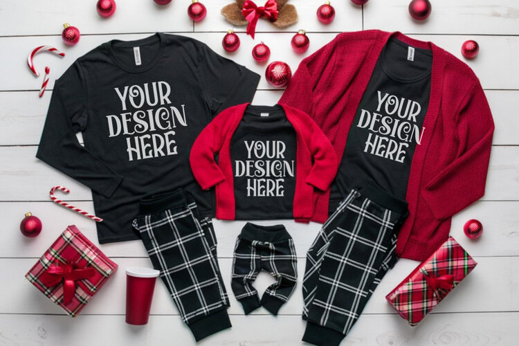 Christmas Family Matching Flat Lay T-Shirt Mockups example image 1
