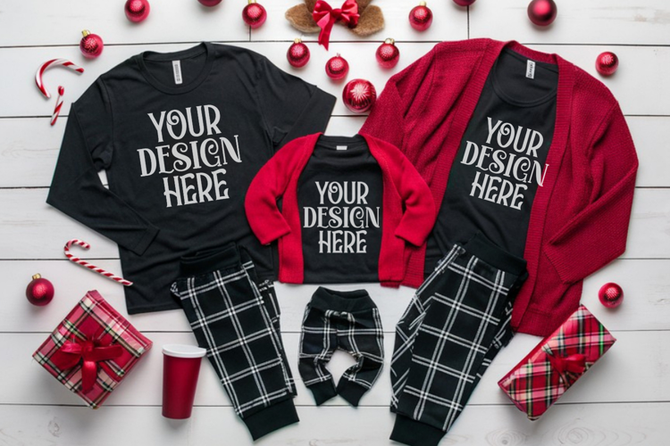 Christmas Family Matching Flat Lay T-Shirt Mockups