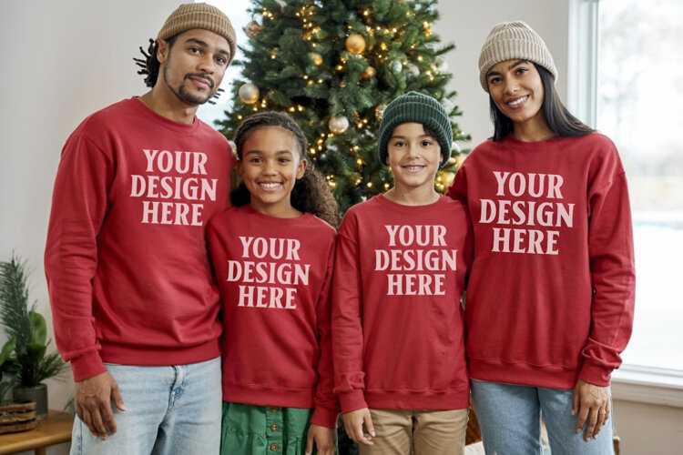 Christmas Family Matching T-Shirt Mockups | Holiday Group example image 1