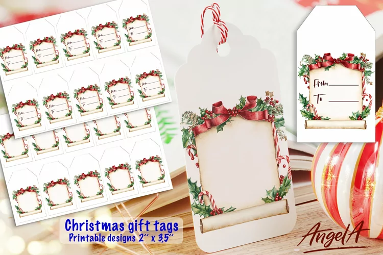 Christmas printable gift tag, papyrus, holly, candy cane