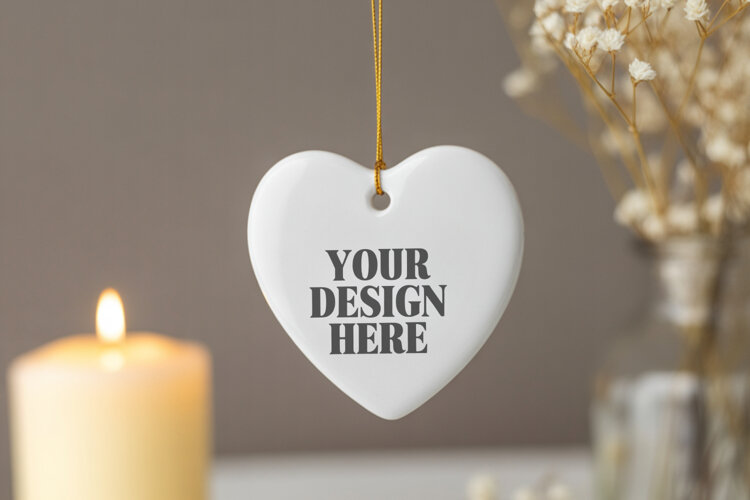 Christmas Love Heart Ornament Mockup | Holiday Hanging example image 1