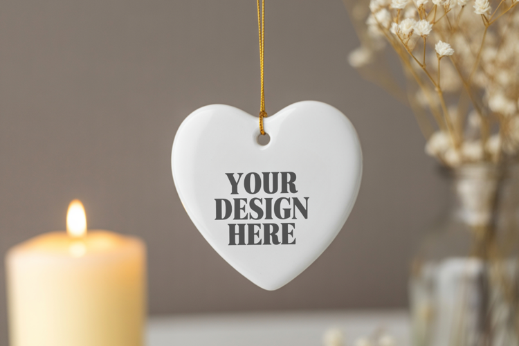 Christmas Love Heart Ornament Mockup | Holiday Hanging