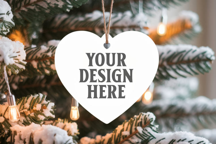 Romantic Christmas Ceramic Heart Ornament Mockup | Holiday