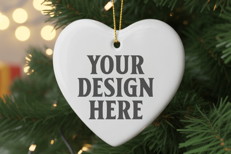 Heart Shaped Christmas Ornament Mockups | Frosted Glass Holi example image 1