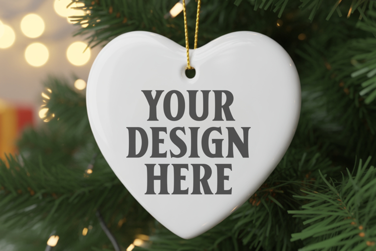 Heart Shaped Christmas Ornament Mockups | Frosted Glass Holi