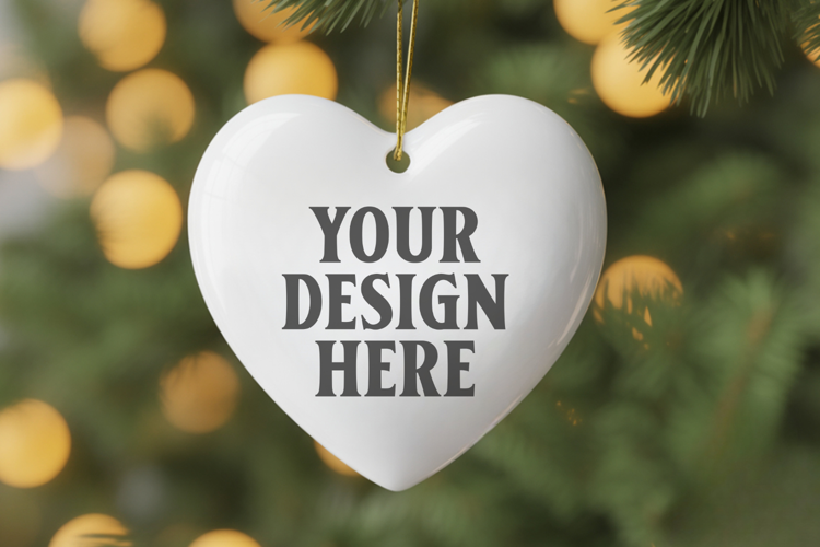 Christmas Heart Ornaments Mockup | Hanging Glass Heart Ornam