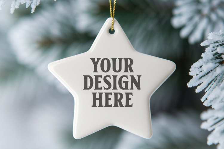 Christmas Star Ceramic Ornaments Mockup