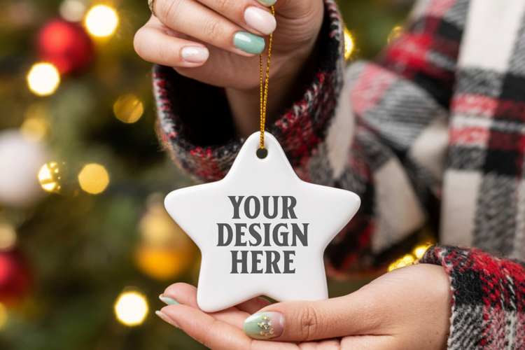 Christmas Star Ceramic Ornaments Mockup | Holiday Star Ornam