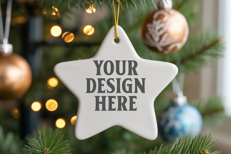 Christmas Star Ceramic Ornament Mockup | Cozy Boho Holiday D