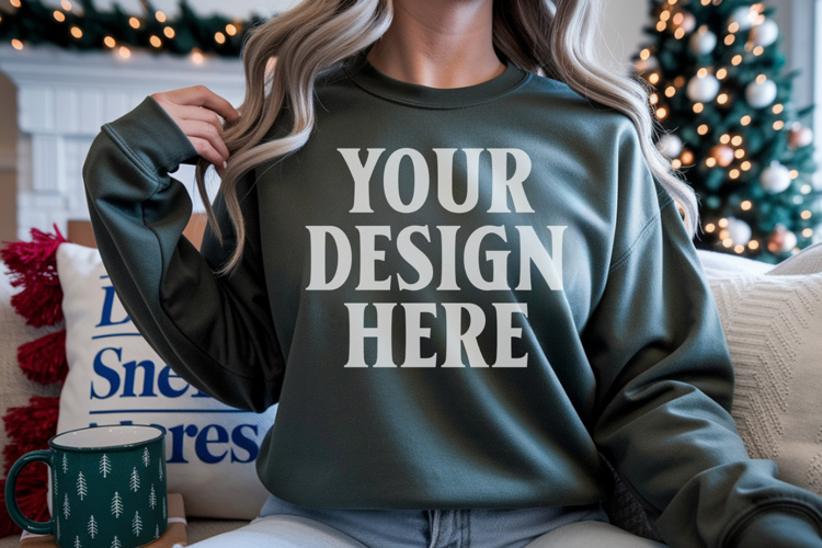 Comfort Colors 1566 Blue Spruce Sweatshirt Mockup Real Model