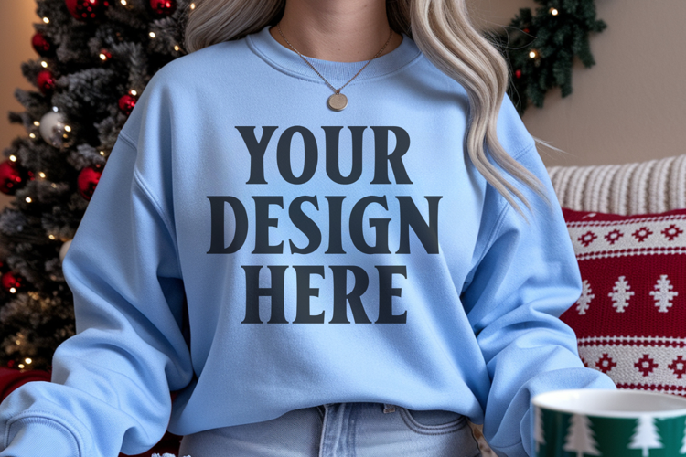 Comfort Colors 1566 Lagoon Blue Sweatshirt Mockup, Cozy Boho